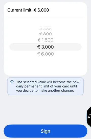 App - Limit change - debit card