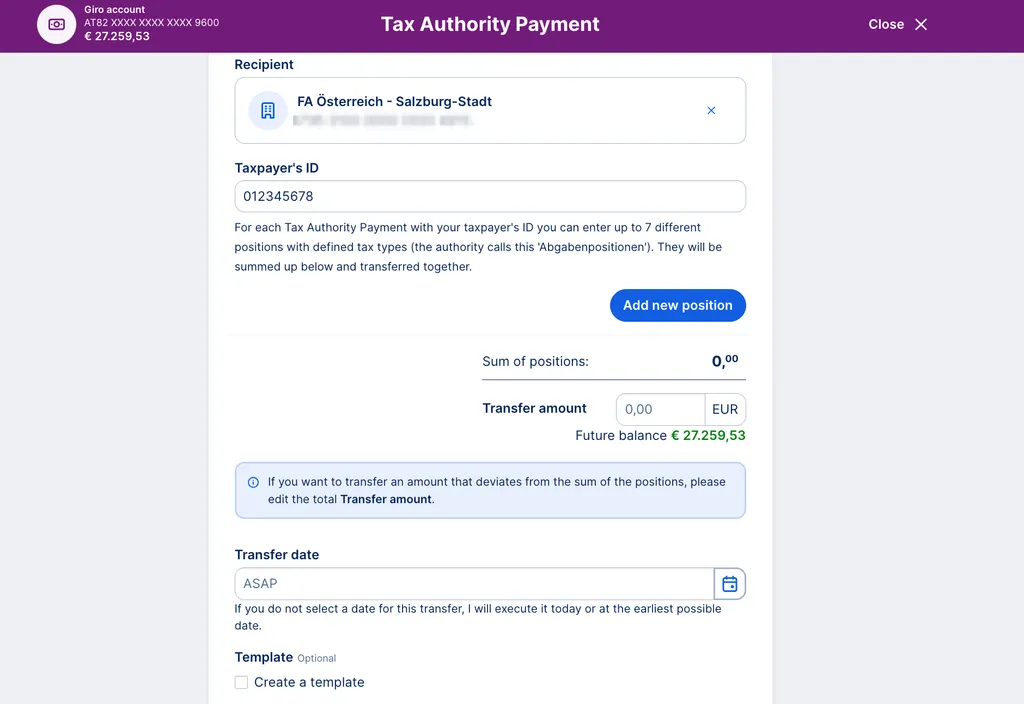 Tax Authority Payment Form