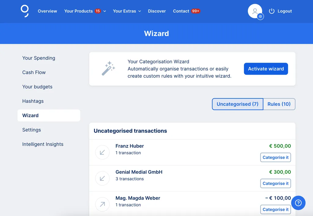 Categorisation Wizard main screen
