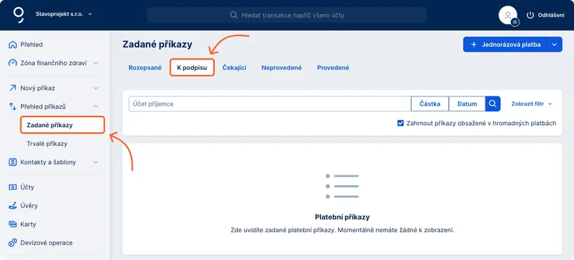 Příkazy k podpisu