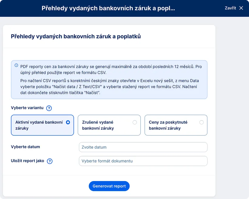 Bankovní záruky reporty